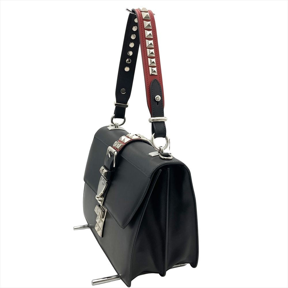 プラダ PRADA スタッズ ショルダーバッグ 2WAY レザー 1BA179 ブラック シルバー金具 レディース【中古】 プラダ PRADA スタッズ ショルダーバッグ 2WAY レザー 1BA179 ブラック