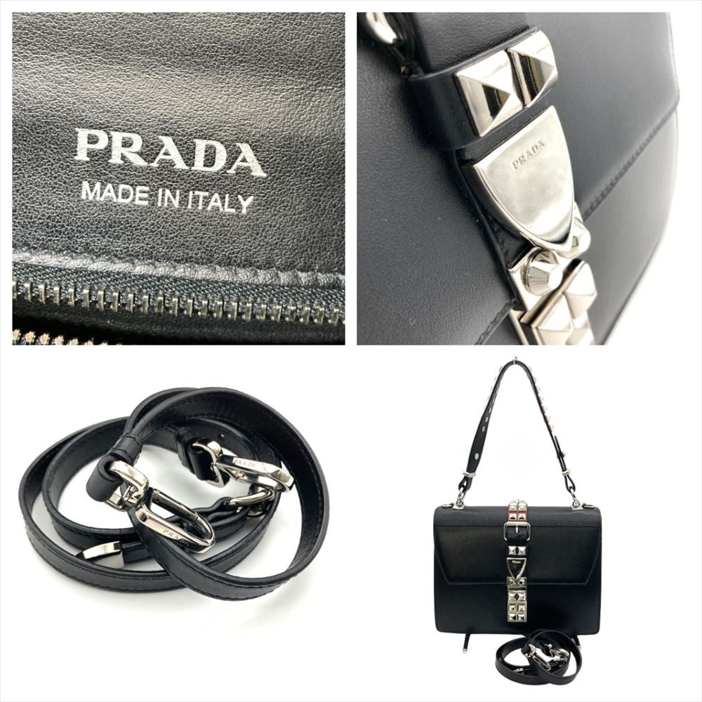 プラダ PRADA スタッズ ショルダーバッグ 2WAY レザー 1BA179 ブラック