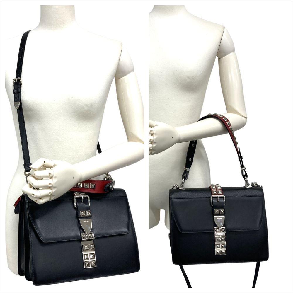 プラダ PRADA スタッズ ショルダーバッグ 2WAY レザー 1BA179 ブラック シルバー金具 レディース【中古】 プラダ PRADA スタッズ ショルダーバッグ 2WAY レザー 1BA179 ブラック